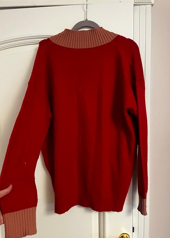 V Yaka Kırmızı Triko ipekyol Kazak - Görsel 4