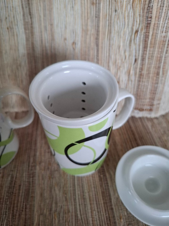 Kapaklı Yeşil Desenli Bitki çayı  Kupası - Görsel 3