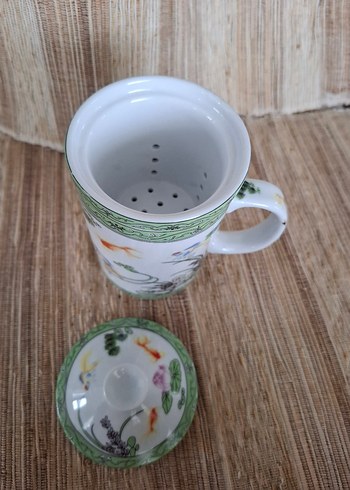Kapaklı Çin desenli süzgeçli bitki çayı kupası - Görsel 2