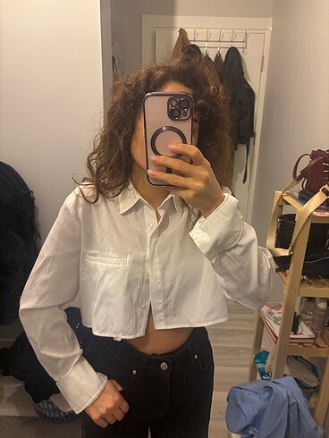 Beyaz crop gömlek