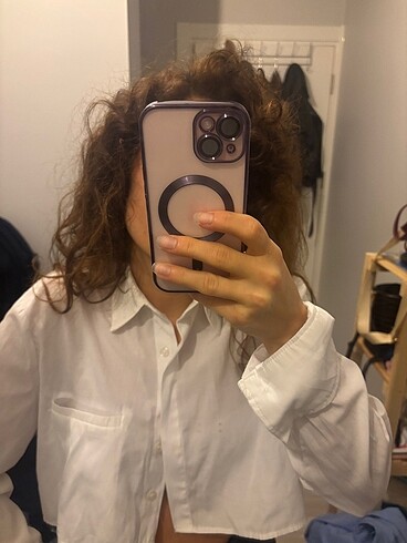 l Beden Beyaz crop gömlek
