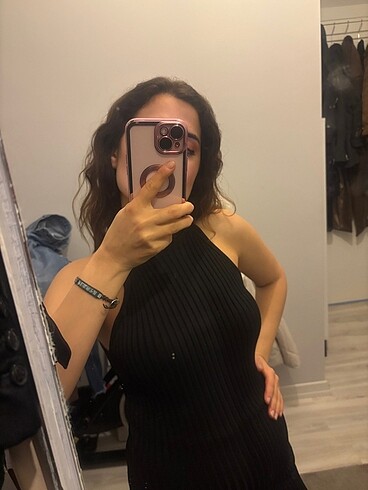 s Beden siyah Renk Halter yaka yandan yırtmaçlı triko kalem elbise