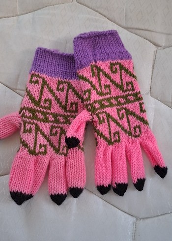 Renkli Örgü Kız Eldiveni - Görsel 3