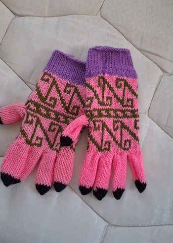Renkli Örgü Kız Eldiveni - Görsel 2