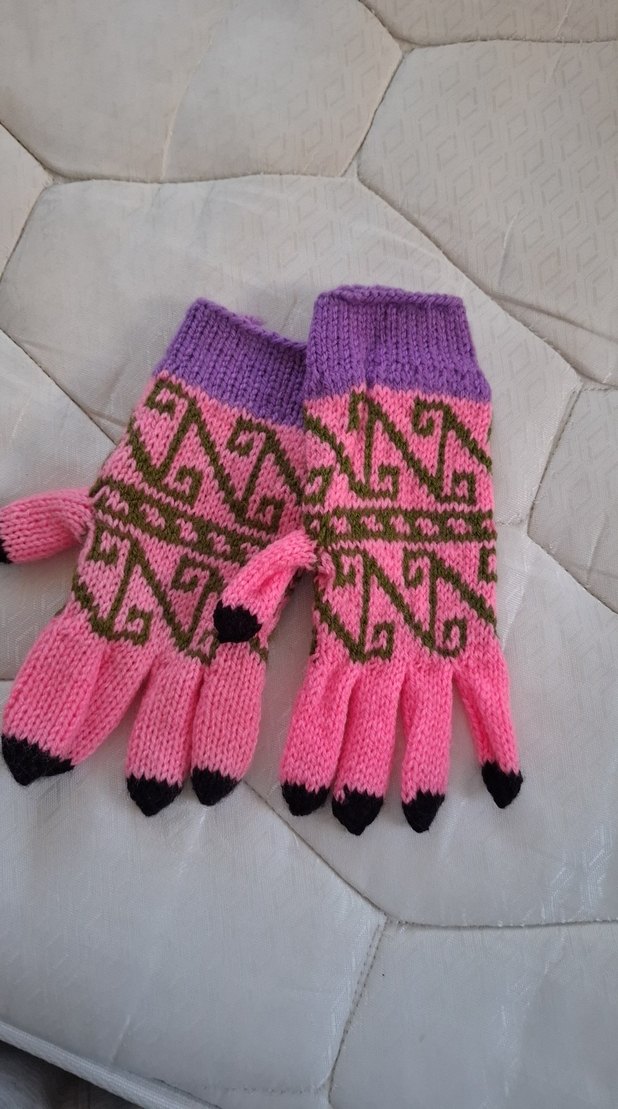 Renkli Örgü Kız Eldiveni - Görsel 2