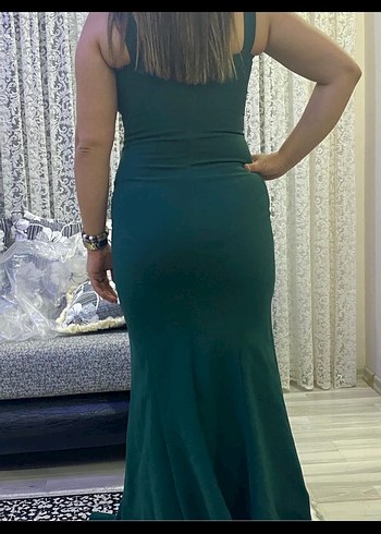 Yeşil Parlak Boncuk İşlemeli Uzun Abiye Elbise - Görsel 4