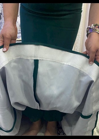 Yeşil Parlak Boncuk İşlemeli Uzun Abiye Elbise - Görsel 5