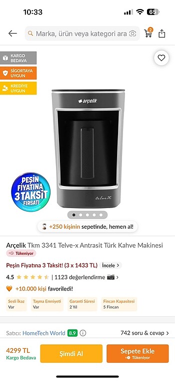 Arçelik telve x kahve makinesi