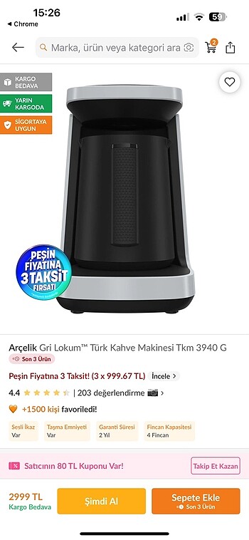 Arçelik lokum Türk kahve makinesi