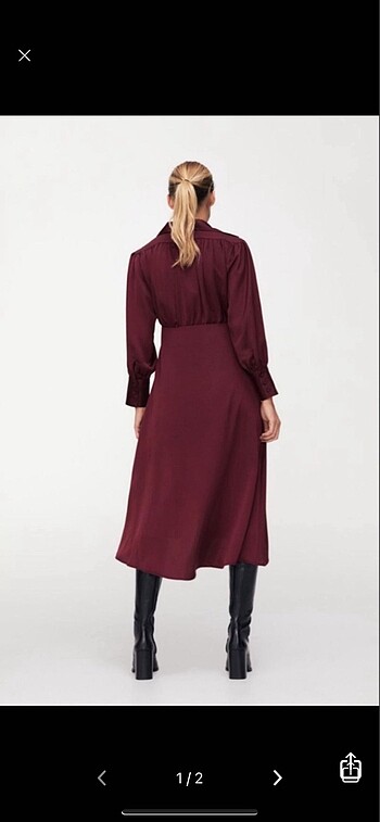 s Beden bordo Renk Zara saten elbise