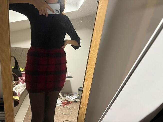 xs Beden kırmızı Renk Koton mini kışlık etek