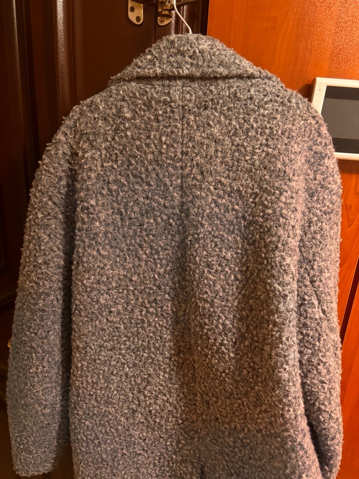 Düğmeli Gri Buklet Kaban - Görsel 5