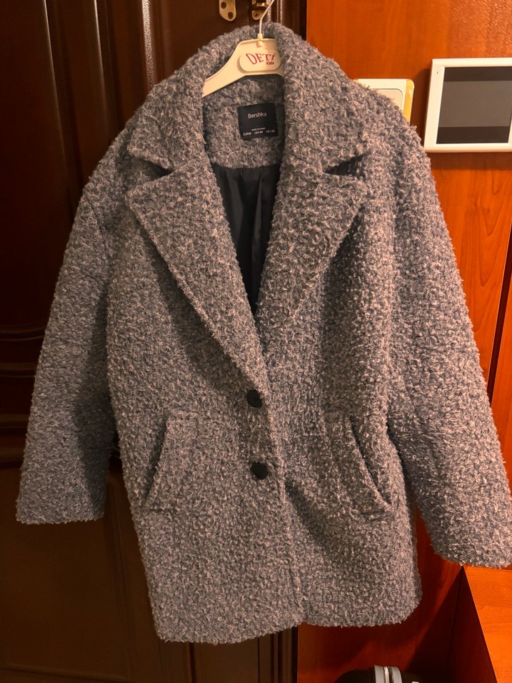 Düğmeli Gri Buklet Kaban - Görsel 2