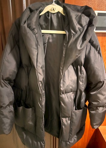 Siyah Midi Kadın Kışlık Mont Fermuarlı - Görsel 2