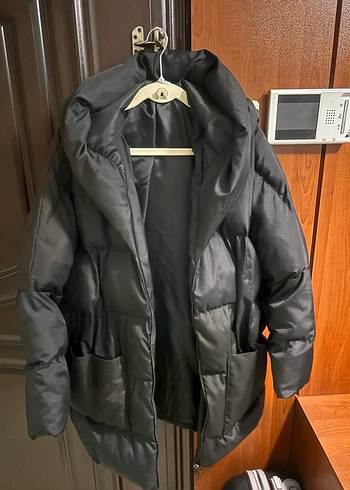 Siyah Midi Kadın Kışlık Mont Fermuarlı - Görsel 3