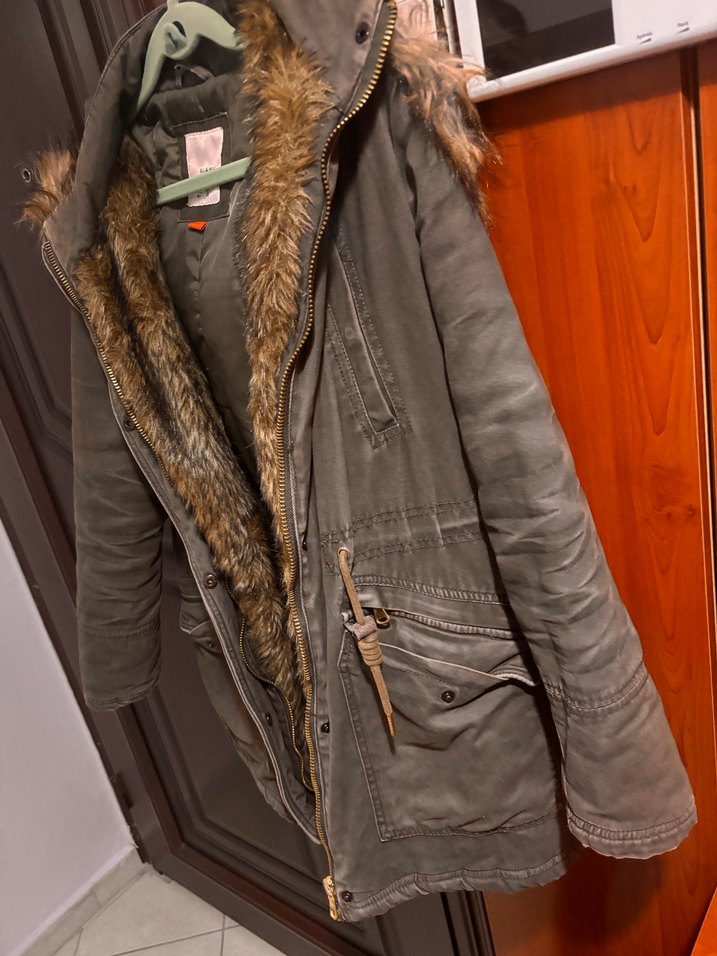 Kürklü yeşil parka - Görsel 3