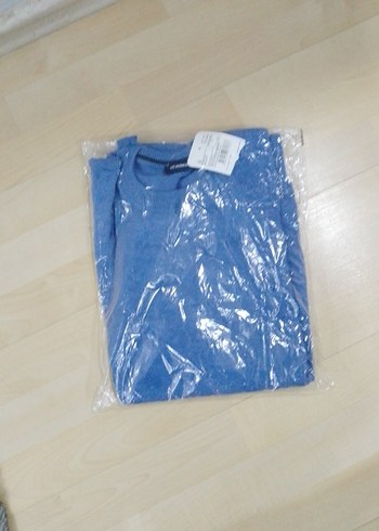 Mavi erkek Keten Salaş Bisiklet Yaka Kazak - Görsel 6