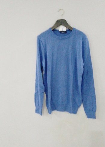 Mavi erkek Keten Salaş Bisiklet Yaka Kazak - Görsel 4