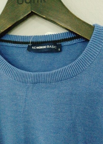 Mavi erkek Keten Salaş Bisiklet Yaka Kazak - Görsel 2