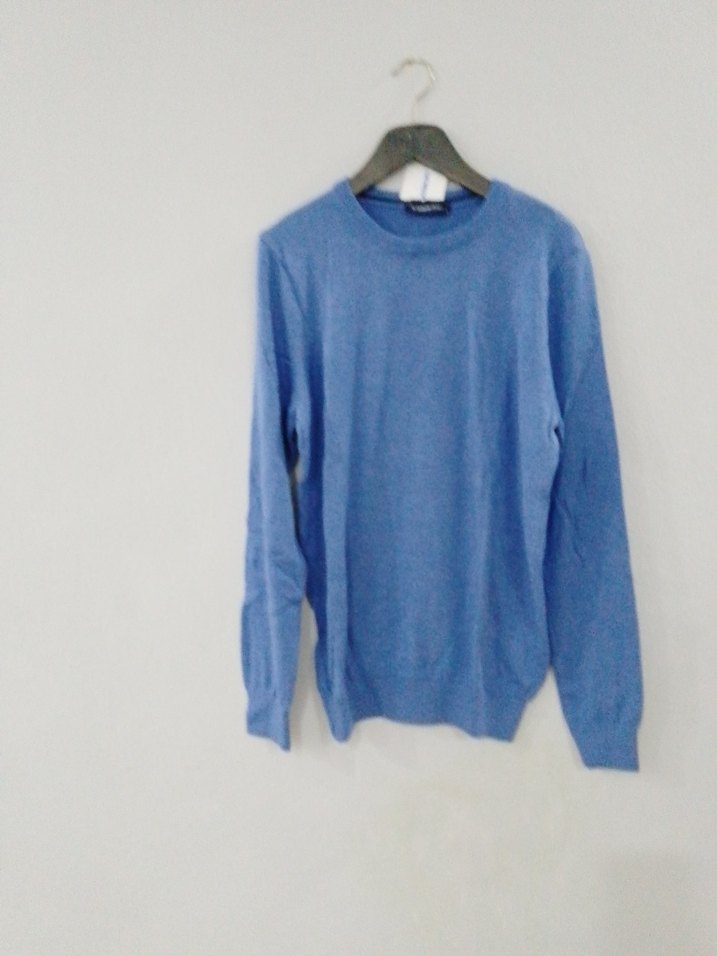 Mavi erkek Keten Salaş Bisiklet Yaka Kazak - Görsel 4