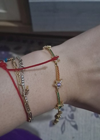 Renkli Zincir Detaylı Yıldızlı Kadın Bileklik - Görsel 3
