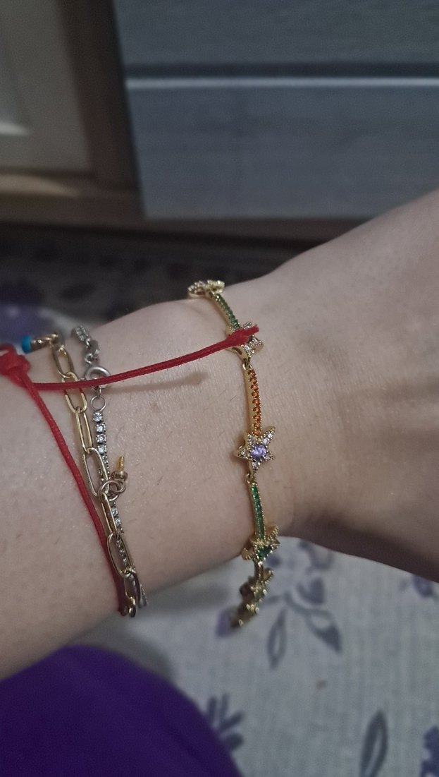 Renkli Zincir Detaylı Yıldızlı Kadın Bileklik - Görsel 3