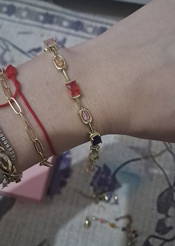 Renkli Taşlı Zincir Detaylı Kadın Bileklik - Görsel 2