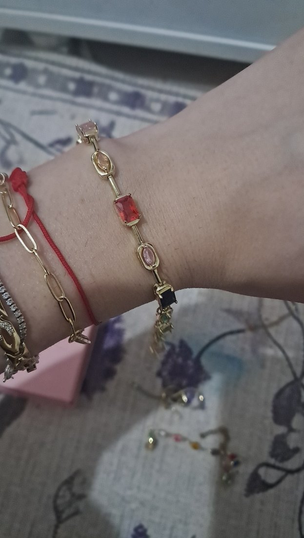 Renkli Taşlı Zincir Detaylı Kadın Bileklik - Görsel 2