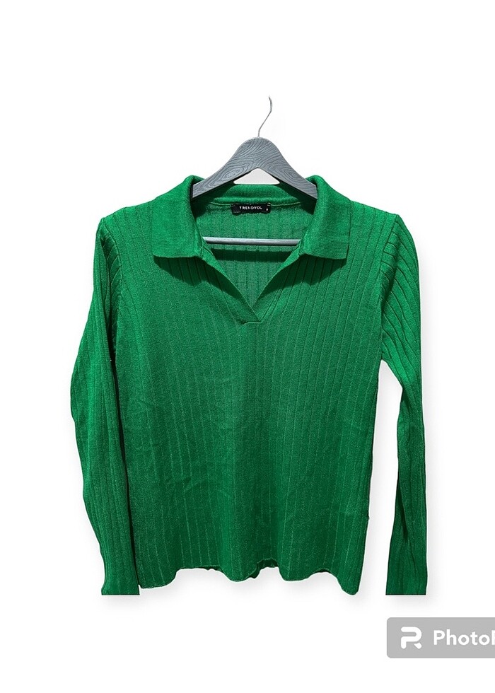 Yeşil triko kazak - Görsel 2