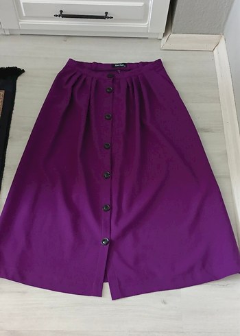Düğmeli Mor Midi Kadın Etek