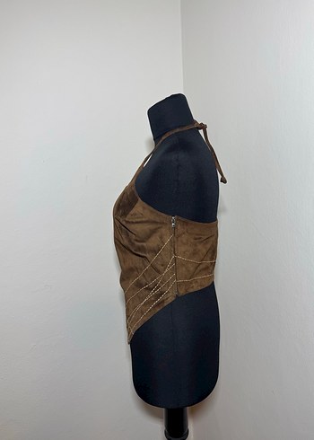 Kadın Kahverengi Süet Drapeli Mini Bustier./1489 - Görsel 4