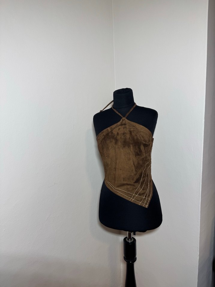 Kadın Kahverengi Süet Drapeli Mini Bustier./1489 - Görsel 3