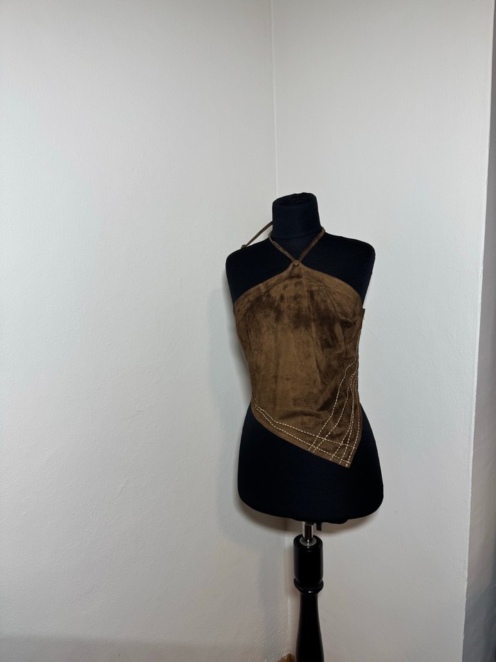 Kadın Kahverengi Süet Drapeli Mini Bustier./1489 - Görsel 2