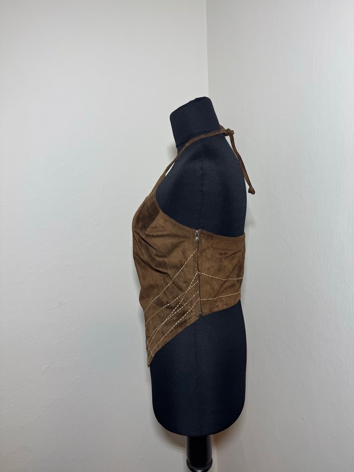 Kadın Kahverengi Süet Drapeli Mini Bustier./1489 - Görsel 5