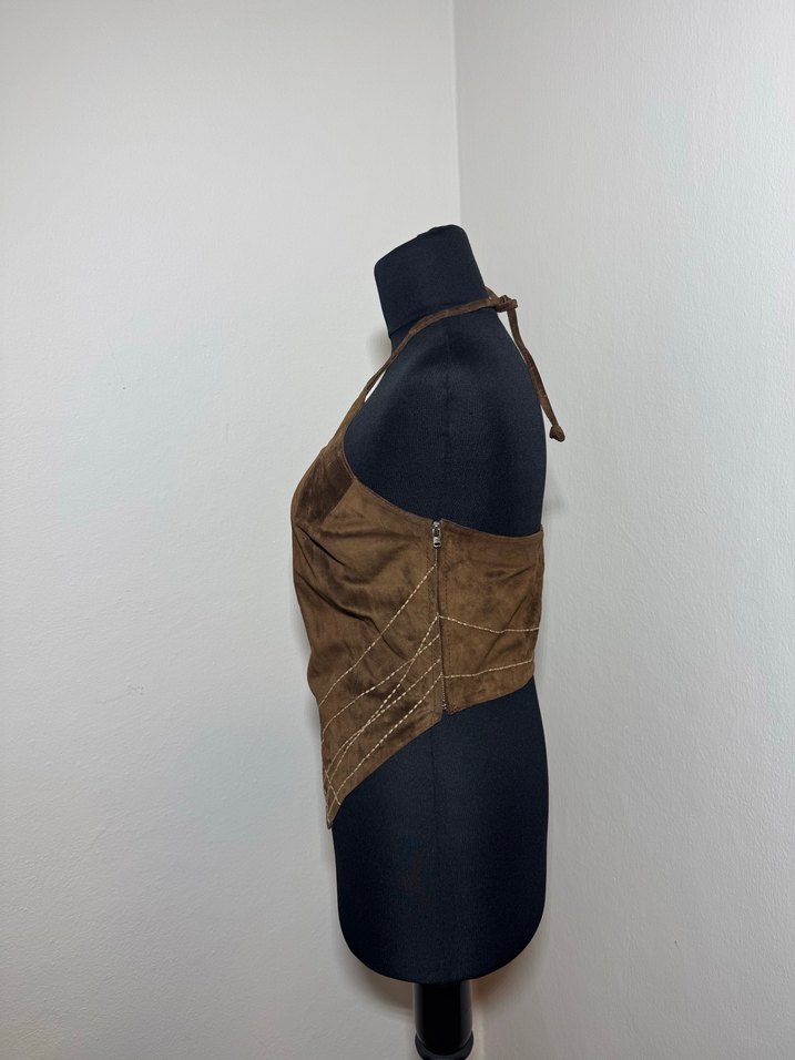 Kadın Kahverengi Süet Drapeli Mini Bustier./1489 - Görsel 4