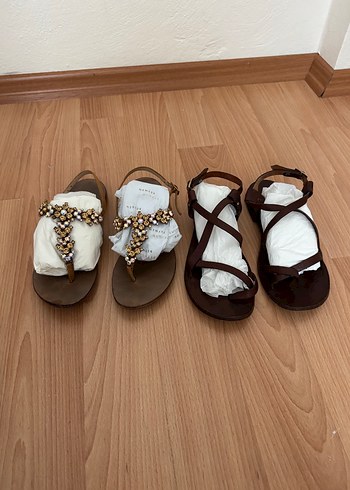 Vario Kahverengi Deri Bodrum Sandalet biride vario taşlı sandalet./016