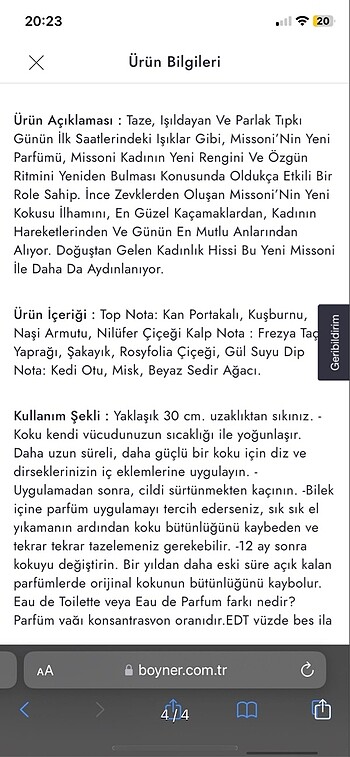  Beden missoni 50 ml kadın parfüm