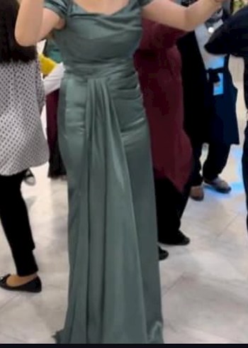 Yeşil Uzun Drapeli Abiye Elbise - Görsel 2