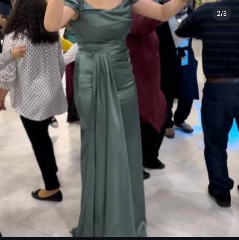 Yeşil Uzun Drapeli Abiye Elbise - Görsel 2