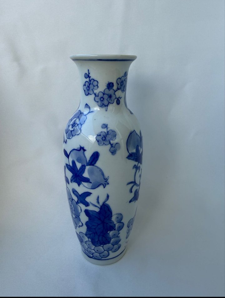 Mavi Çiçek Desenli Seramik Vazo - Görsel 2