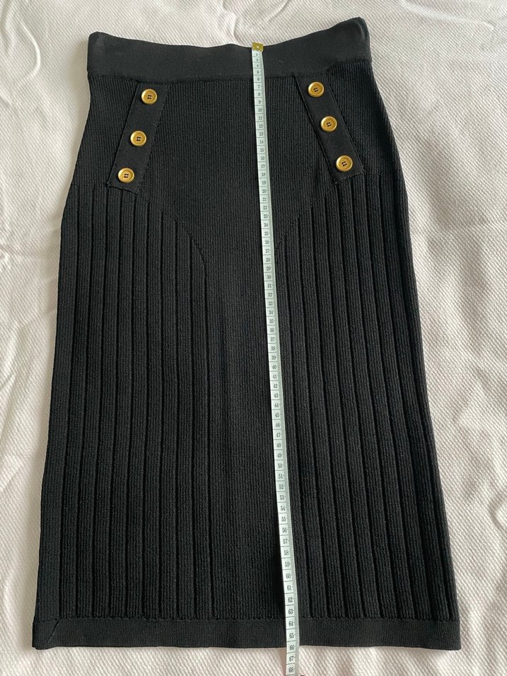 Düğmeli Siyah Uzun Triko Etek - Görsel 4