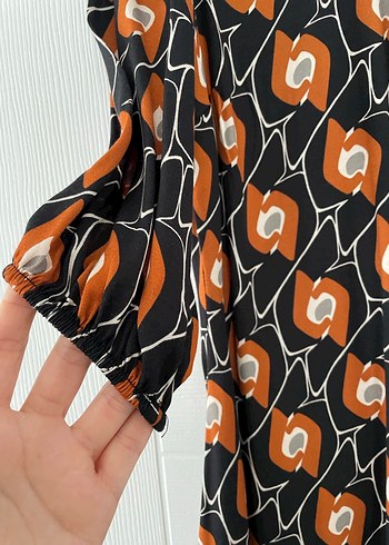 Desenli Bohem Midi Elbise Zincir Detaylı - Görsel 2