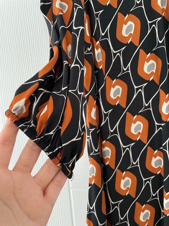 Desenli Bohem Midi Elbise Zincir Detaylı - Görsel 2