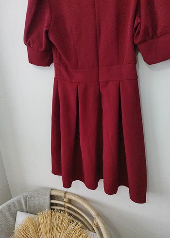 m Beden Trendyolmilla Bordo Midi V Yaka Kısa Kollu Elbise