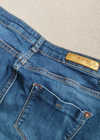 l Beden mavi Renk Düğmeli Mavi Kadın Denim Pantolon