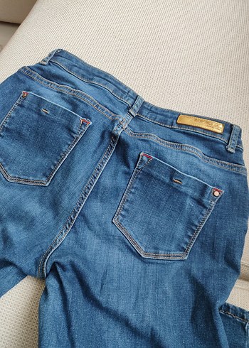 l Beden Düğmeli Mavi Kadın Denim Pantolon