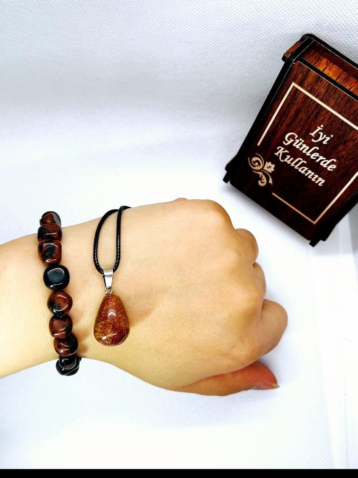 Kahverengi Yılan Desenli Boncuklu Bileklik - Görsel 2