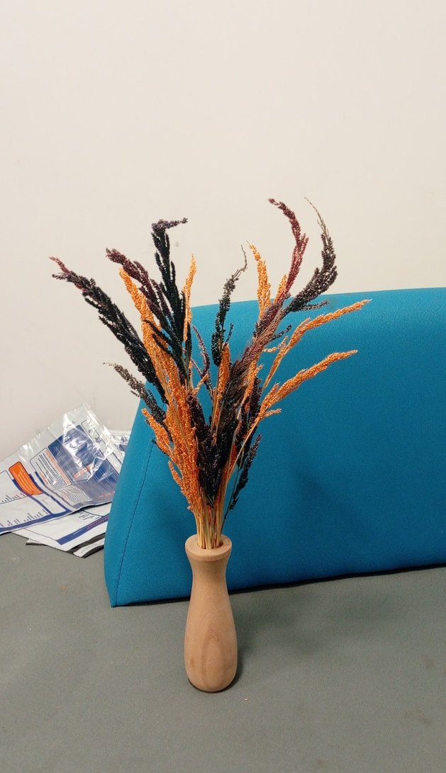 Çok Renkli Kuru Çiçekli Ahşap Vazo - Görsel 2