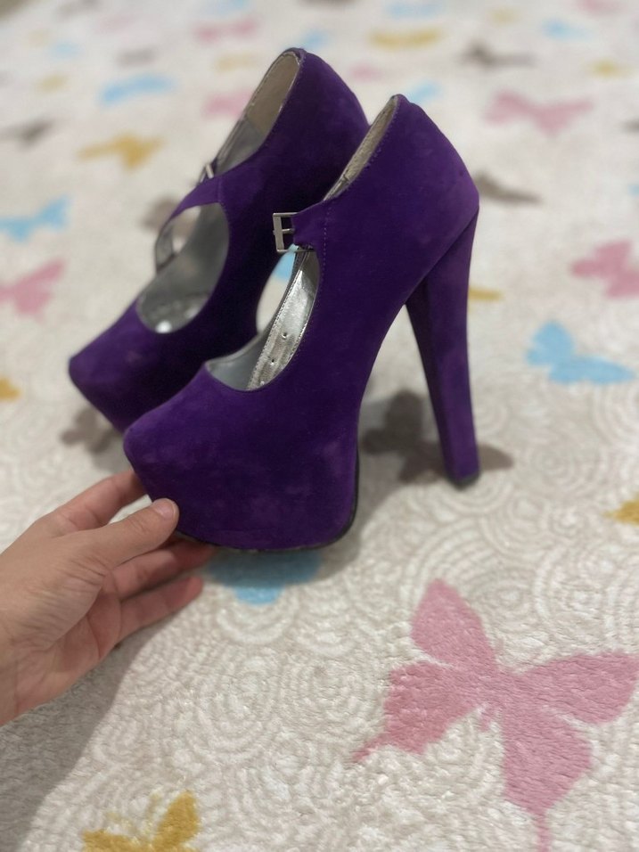 Mor Tokalı Yüksek Topuklu Kadın Ayakkabı - Görsel 3
