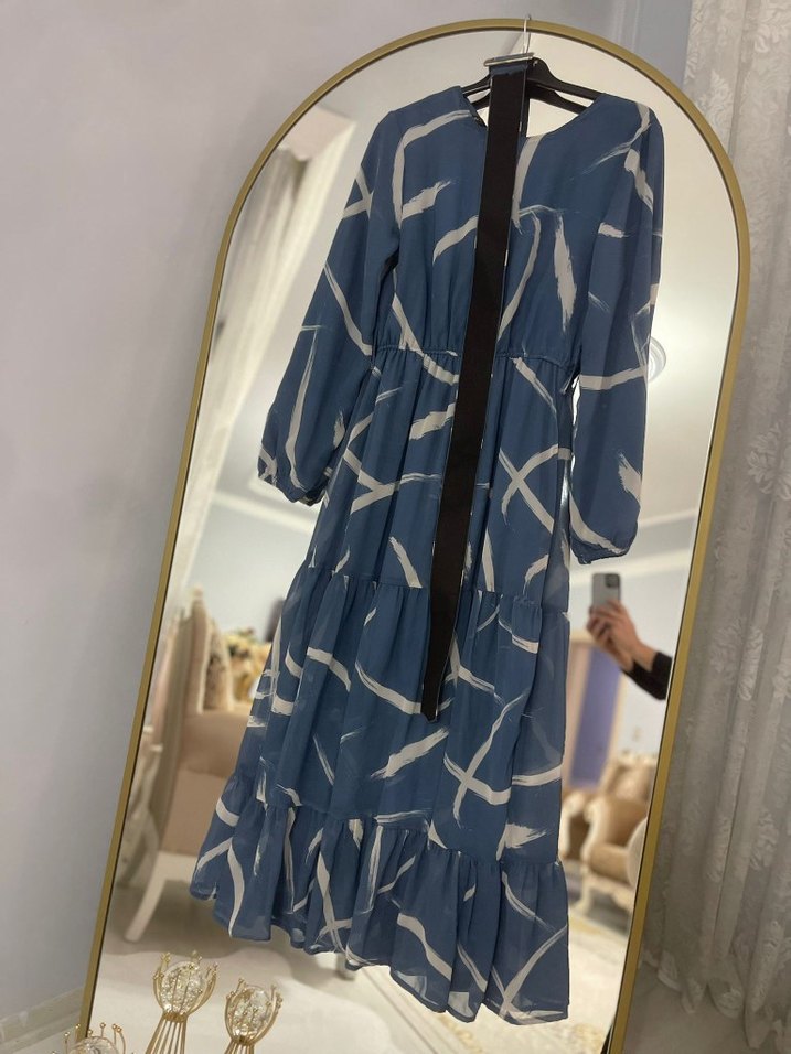 Bohem Gri-Mavi Uzun Kadın Elbise - Görsel 2